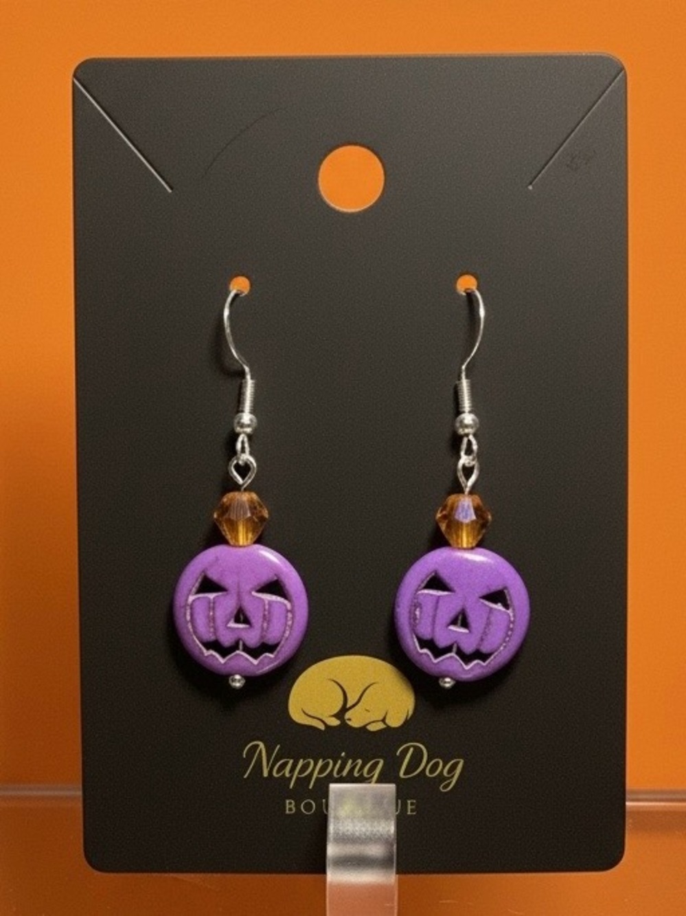 Purple Ceramic Jack-O’-Lantern Dangle Earrings – Halloween Earrings